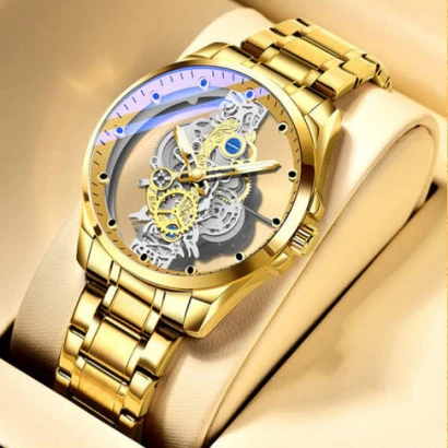 Skeleton Quartz Gold Vintage Watch Price in Bangladesh(golden)