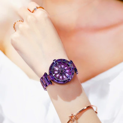 Explosive Creative Rotating Dial Ladies Watch Lazy Magnet Buckle Quartz Watch(Purple)