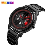 SKMEI Mens Watches Top Brand Luxury Car Wheel Rotating Dial Creative Watches Waterproof Quartz Man Wrist Watch Relogio Masculino(White Dial)