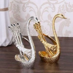 Spoon Set With Swan Stand - Golden and silver