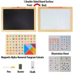 Educational Learning Board Multipurpose Double-Sided Magnetic Wooden Writing, Mathematical Calculations & English Alphabets,White and Black Board, Wooden Magnetic Drawing Board