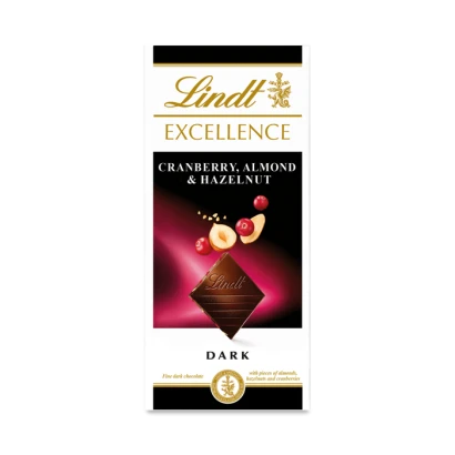 Lindt Cranberry Almond & Hazelnut Dark Chocolate Bar 100G