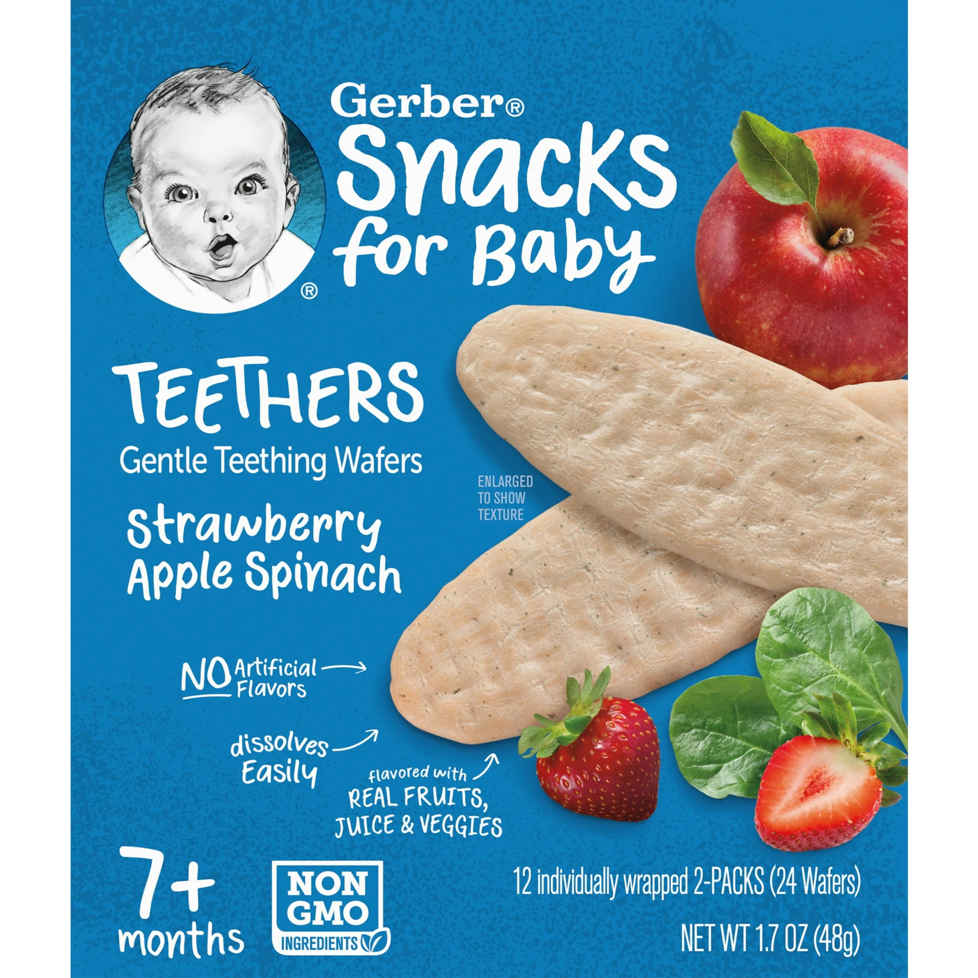 Gerber Teethers Strawberry Apple  Spinach Wafers 48g