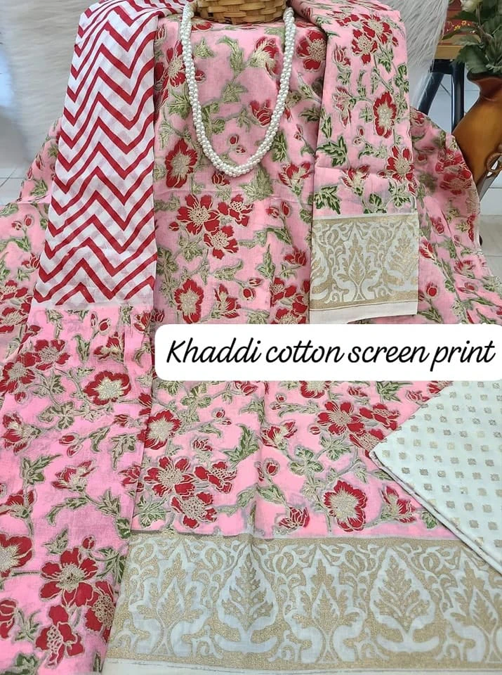 PURE KHADDI COTTON SCREEN PRINT 3PIC