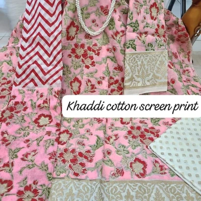 PURE KHADDI COTTON SCREEN PRINT 3PIC